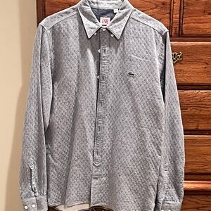 Lacoste Men's Textured Gray Button Down Shirt